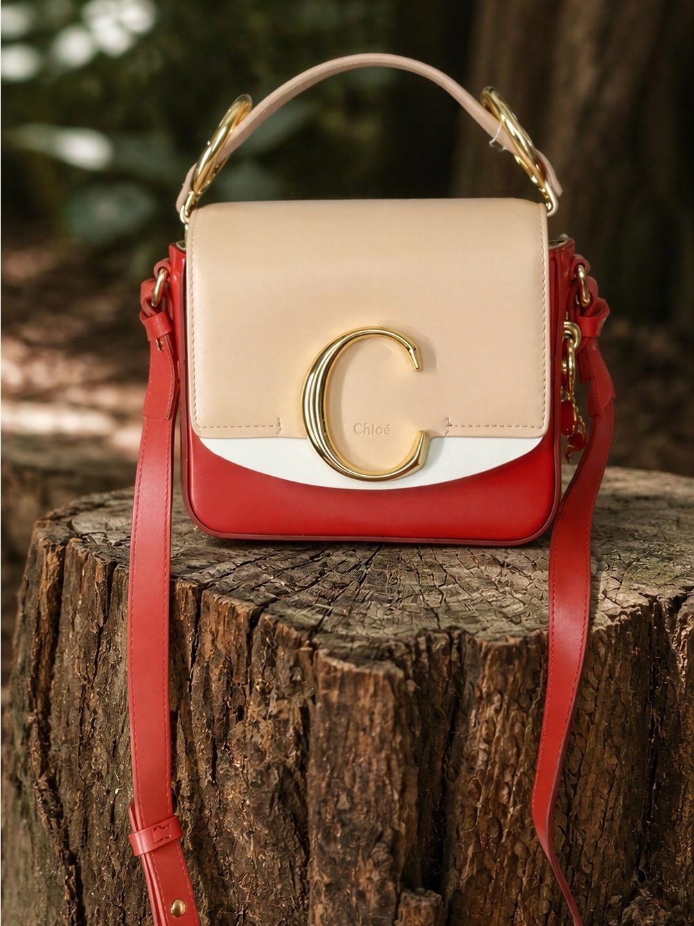 Chloe Small Tricolor Leather Top-Handle Bag in Red/Cream